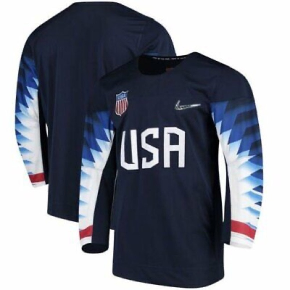 Nike Olympic Team USA Hockey Jersey Shirt Navy Blue
